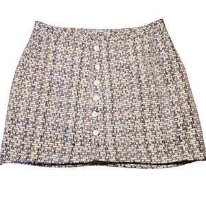 Listicle Cream Mini Skirt Multicolor Knit Plaid Button Up Lined Textured Women L